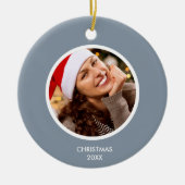 Dusty Blue & White Modern Initials Monogram FOTO Keramik Ornament (Vorne)