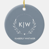 Dusty Blue & White Modern Initials Monogram FOTO Keramik Ornament (Hinten)