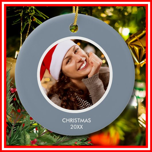 Dusty Blue & White Modern Initials Monogram FOTO Keramik Ornament