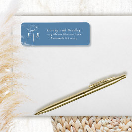 Dusty Blue White Monogram Floral Accent Address