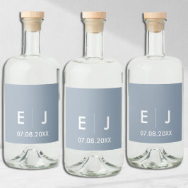 Dusty Blue & White Monogram Wedding Alkoholflaschenetikett
