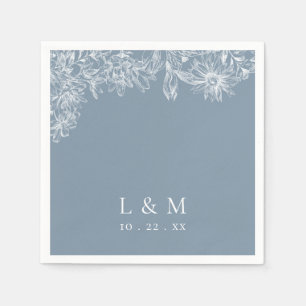 Dusty Blue White Monogram Wedding Napkins Serviette