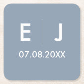 Dusty Blue & White Monogram Wedding Rechteckiger Pappuntersetzer (Vorderseite)
