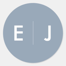 Dusty Blue & White Monogram Wedding Runder Aufkleber