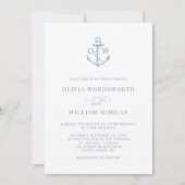 Dusty Blue White Nautical Anchor Monogram Wedding Einladung (Vorderseite)