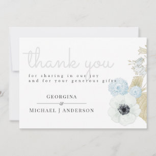 Dusty Blue White Navy Anemone BUDGET Hochzeit Dankeskarte