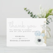 Dusty Blue White Navy Anemone BUDGET Hochzeit Dankeskarte (Stehend Vorderseite)