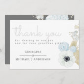 Dusty Blue White Navy Anemone BUDGET Hochzeit Dankeskarte (Vorne/Hinten)