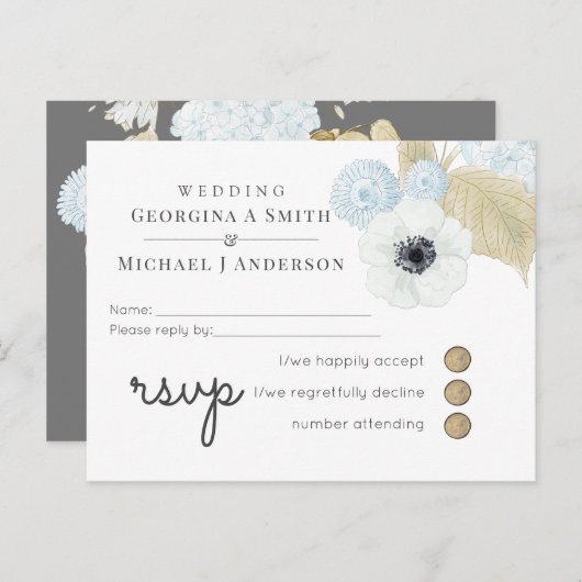 Dusty Blue White Navy Anemone BUDGET Hochzeit Einladungspostkarte (Vorne/Hinten)