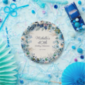 Dusty Blue White Navy Floral Women's 40. Geburtsta Pappteller (Party)