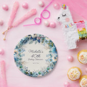 Dusty Blue White Navy Floral Women's 40. Geburtsta Pappteller (Party)