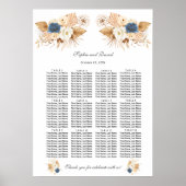 Dusty Blue White Peach Rose Hochzeitsdiagramm Poster (Vorne)