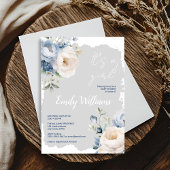 Dusty Blue & White Peonings Baby Dusche Einladung