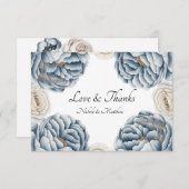 Dusty Blue & White Peony Wedding Dankeskarte (Vorne/Hinten)