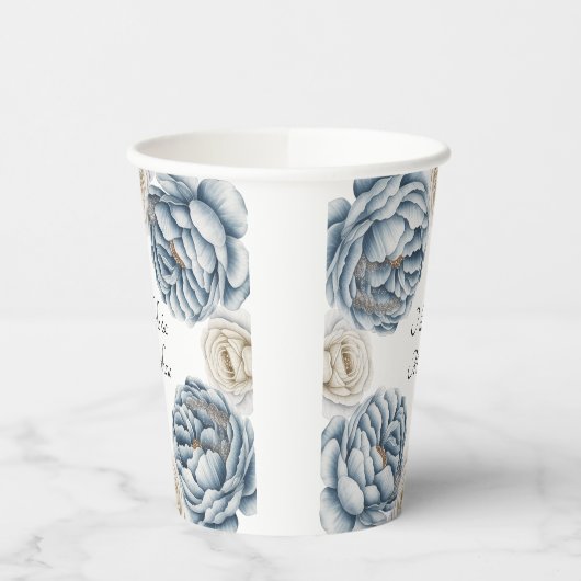Dusty Blue & White Peony Wedding Pappbecher (Links)