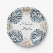Dusty Blue & White Peony Wedding Pappteller (Vorderseite)