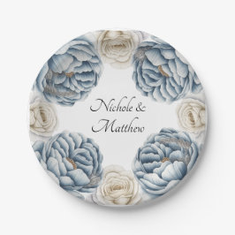 Dusty Blue & White Peony Wedding Pappteller