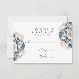 Dusty Blue & White Peony Wedding RSVP Karte