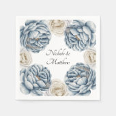 Dusty Blue & White Peony Wedding Serviette (Vorderseite)