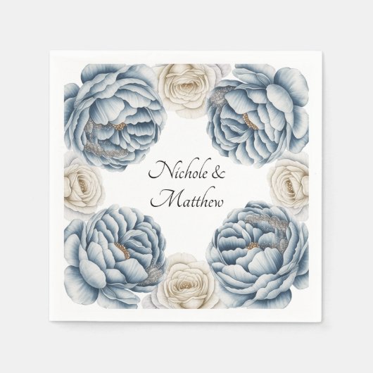 Dusty Blue & White Peony Wedding Serviette (Vorderseite)