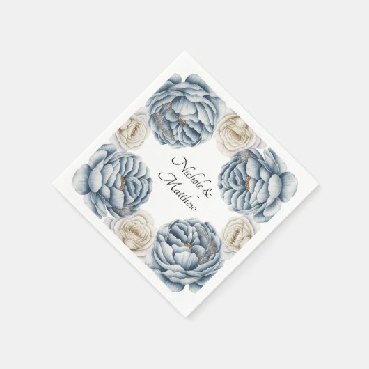 Dusty Blue & White Peony Wedding Serviette (Ecke)