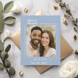 Dusty blue white photo wedding Save the Date Flyer