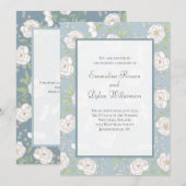Dusty Blue White Rose Wedding Einladung (Vorne/Hinten)