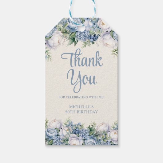 Dusty Blue White Roses 50. Geburtstag Geschenkanhänger (Vorderseite)