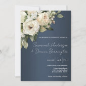 Dusty Blue White Roses Boho Wedding Einladung (Vorderseite)