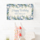 Dusty Blue White Roses Happy Birthday Script Banner (Insitu)