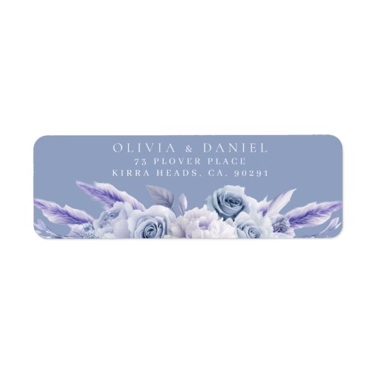 Dusty Blue & White Roses Wedding Rücksendeadresse (Vorne)