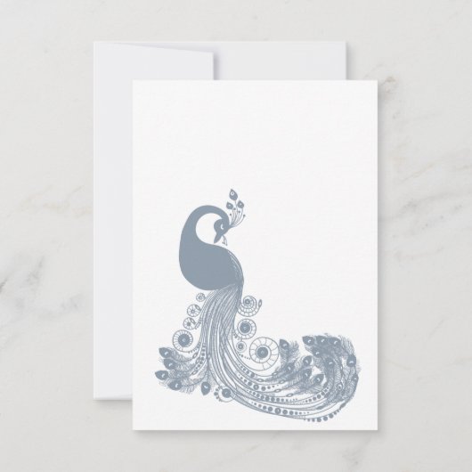 Dusty blue white royal peacock elegant RSVP Einladung (Rückseite)