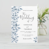 Dusty-Blue-White-Schrift-Hochzeit Einladung (Stehend Vorderseite)