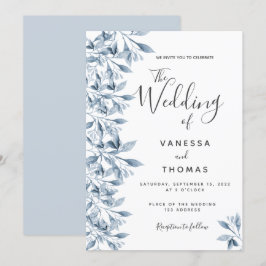 Dusty-Blue-White-Schrift-Hochzeit Einladung