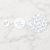 Dusty Blue & White Script and Hearts Brautparty Konfetti (Rückseiten)