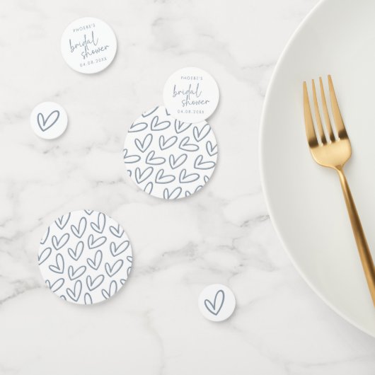 Dusty Blue & White Script and Hearts Brautparty Konfetti (Gruppe)