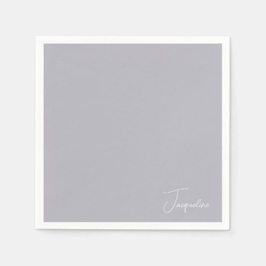 Dusty Blue White Script Name Showcocktail Serviette (Vorderseite)