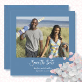 Dusty Blue White Script QR-Code Save the Date Einladung