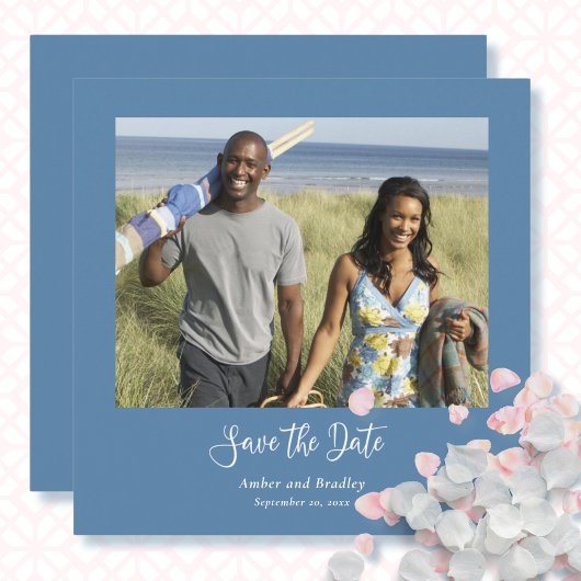 Dusty Blue White Script QR-Code Save the Date Einladung