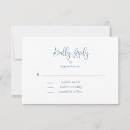 Dusty Blue White Script Wildblume Wedding RSVP