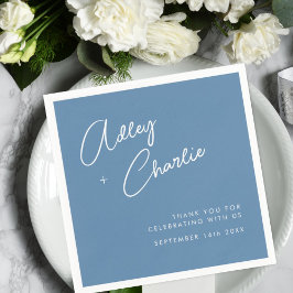 Dusty Blue & White Signature Names Wedding Napkins Serviette