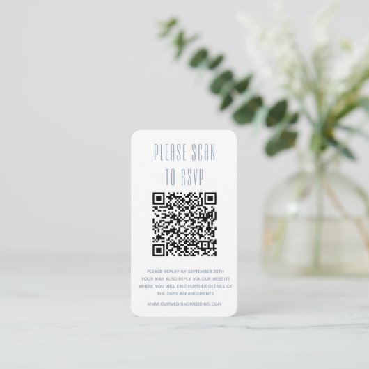 Dusty Blue & White Simple UAWG mit QR-Code Begleitkarte (Stehend Vorderseite)