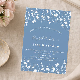 Dusty Blue White Stars Geburtstagsparty Einladung