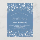 Dusty Blue White Stars Geburtstagsparty Einladungspostkarte (Vorderseite)