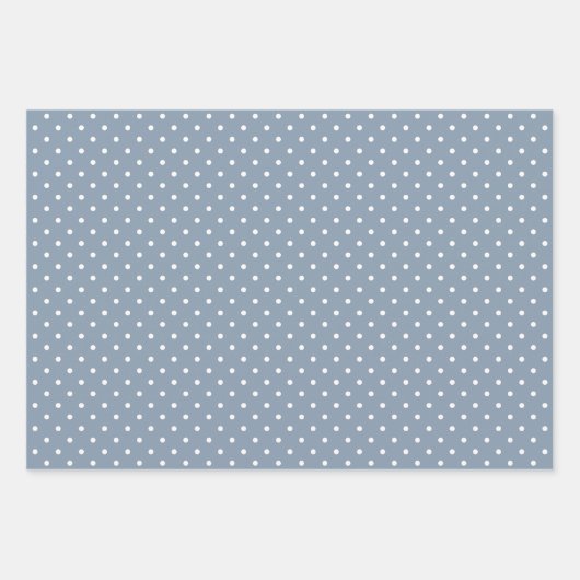 Dusty Blue & White Streifen Polka Dot Zickzack Geschenkpapier Set (Vorderseite 2)