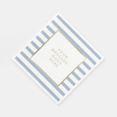 Dusty Blue White Stripe Imitate Gold Foil Serviette (Ecke)