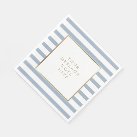 Dusty Blue White Stripe Imitate Gold Foil Serviette (Ecke)