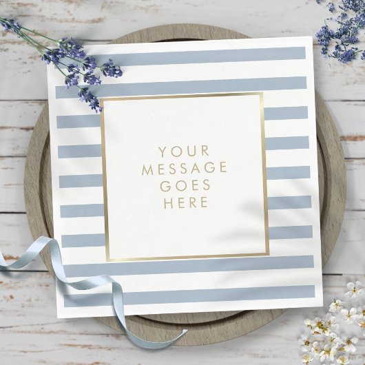 Dusty Blue White Stripe Imitate Gold Foil Serviette
