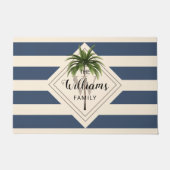 Dusty Blue White Stripes Tropical Beach Monogram Fußmatte (Vorderseite)