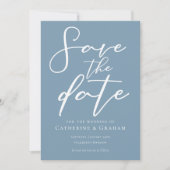 Dusty Blue White Typografy Coastal Save the Date (Vorderseite)